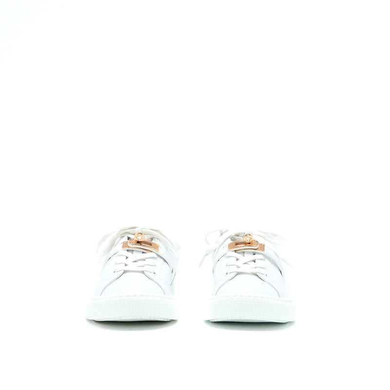 Hermes Size 38.5 Day Sneaker White Rose Gold Buckle
