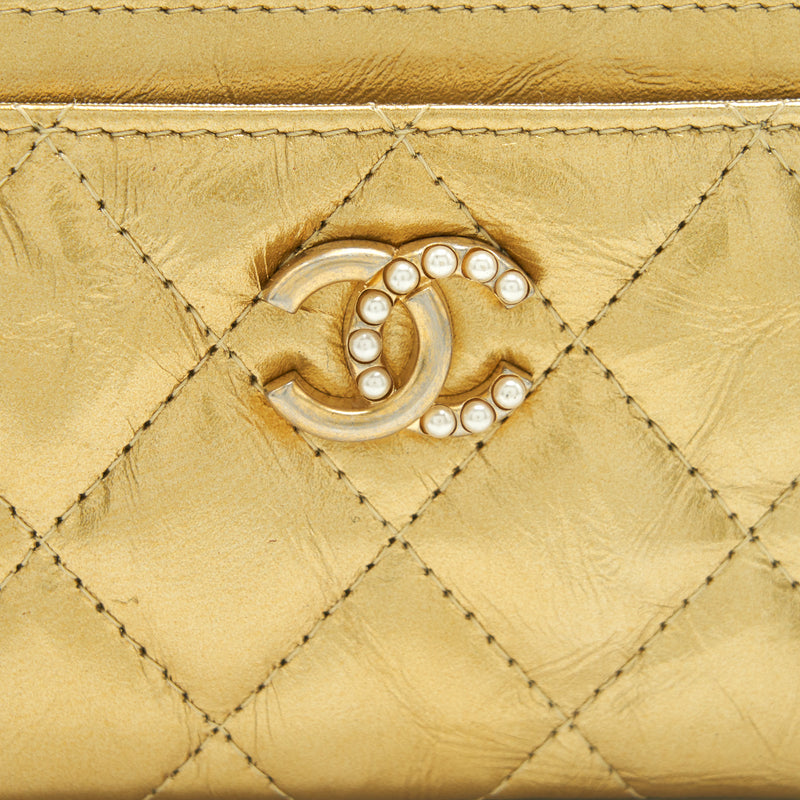 Chanel CC Logo Card Holder Gold Lambskin