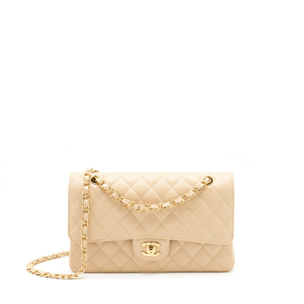 Chanel Medium Classic Double Flap Bag Caviar Beige LGHW