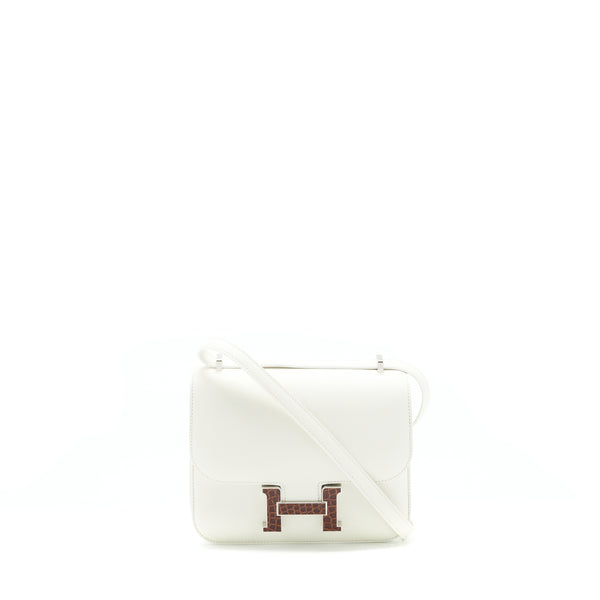 Hermes Mini Constance Evercolor Blanc / Alligator Buckle/Terre Stamp U