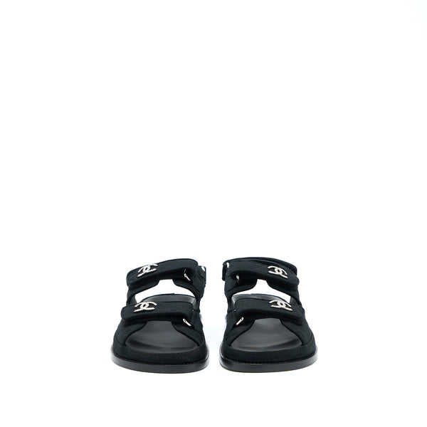 Chanel Size 36 Dad Sandals Crystal Logo Fabric Black