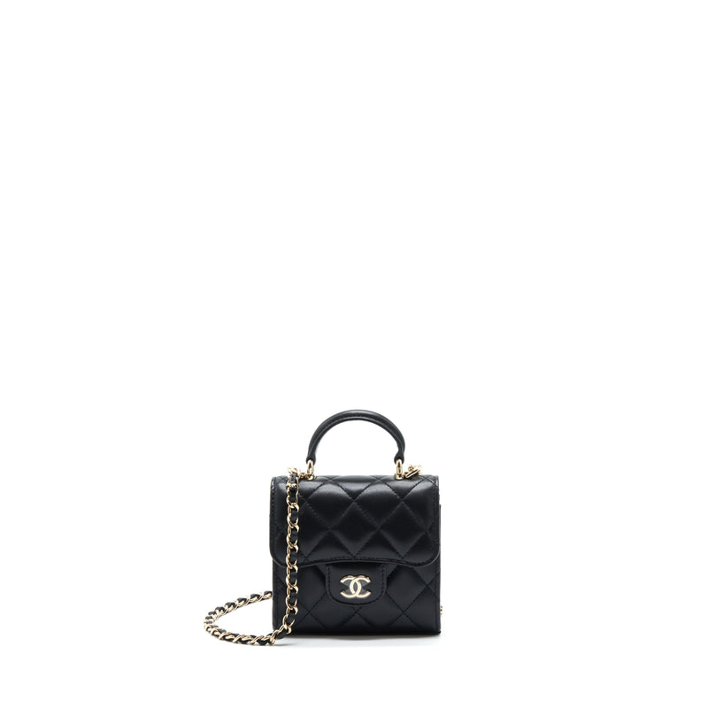Chanel 22P Top Handle Mini Flap Bag With Chain Lambskin Black LGHW
