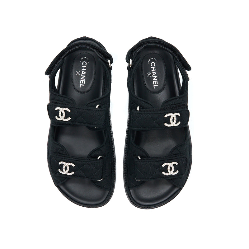 Chanel 22C Black White Tweed CC Logo Mule Slide Strap Flat Dad Teva Sandal  38 | eBay