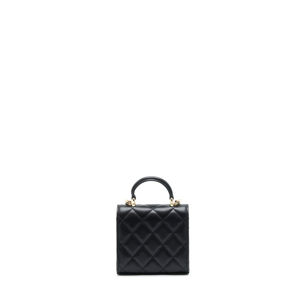 Chanel 22P Top Handle Mini Flap Bag With Chain Lambskin Black LGHW