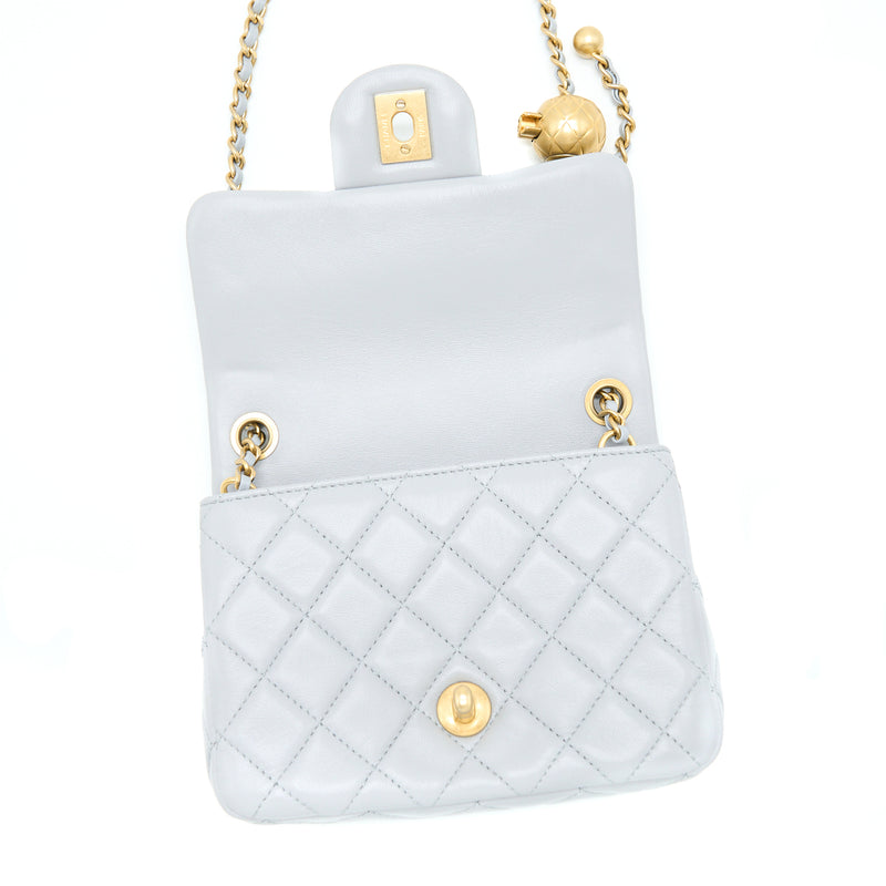 Chanel Pearl Crush Mini Square Flap Bag Lambskin Grey GHW