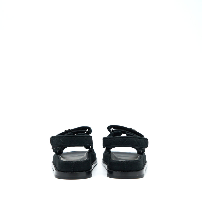 Chanel Size 36 Dad Sandals Crystal Logo Fabric Black