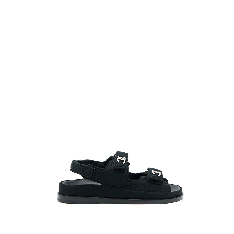 Chanel Size 36 Dad Sandals Crystal Logo Fabric Black