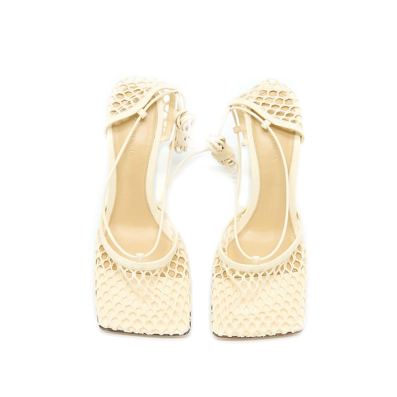 Bottega Veneta Size 39 Stretch Lace-up Sandals Lambskin White
