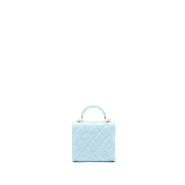 Chanel Mini Top Handle Flap Bag Lambskin Light Blue LGHW