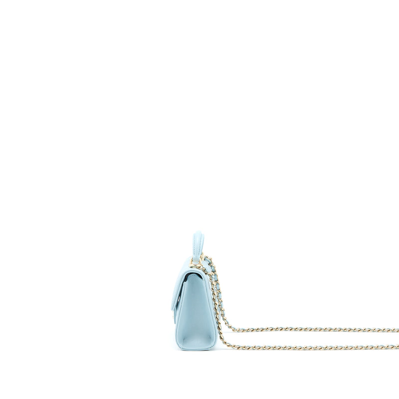 Chanel Mini Top Handle Flap Bag Lambskin Light Blue LGHW