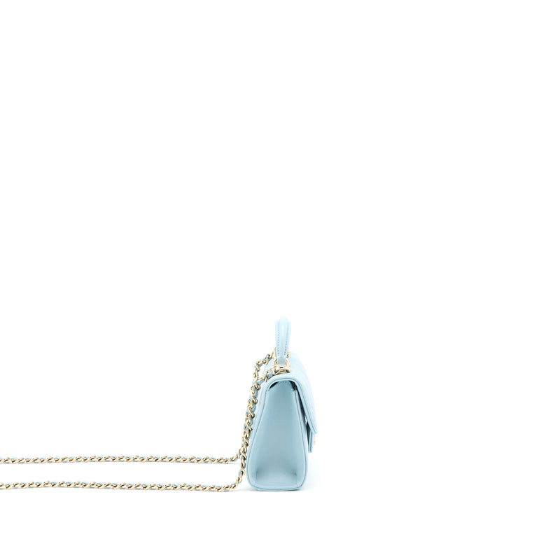 Chanel Mini Top Handle Flap Bag Lambskin Light Blue LGHW