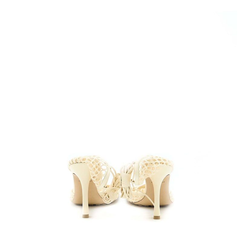 Bottega Veneta Size 39 Stretch Lace-up Sandals Lambskin White