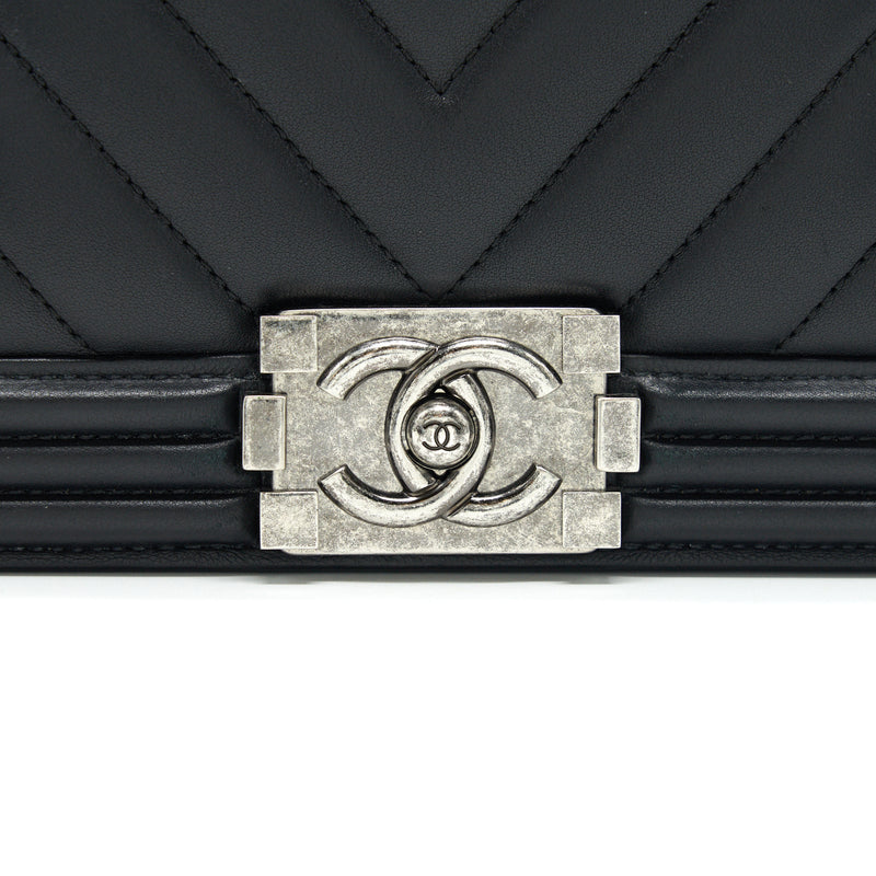 Chanel Small Chevron Leboy Bag Calfskin Black With SHW