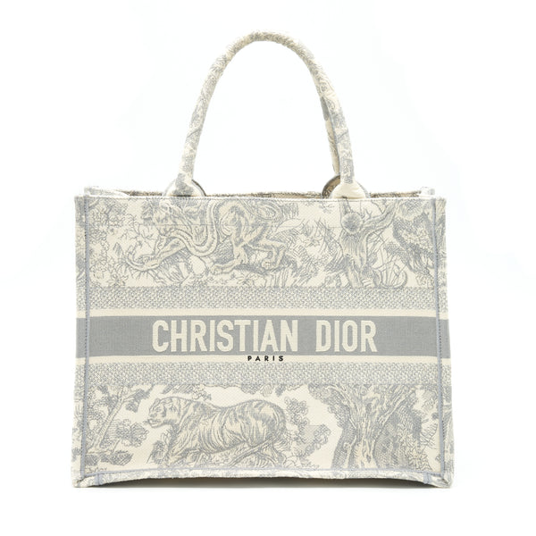 Dior Medium Dior Book Tote Grey Toile De Jouy Embroidery