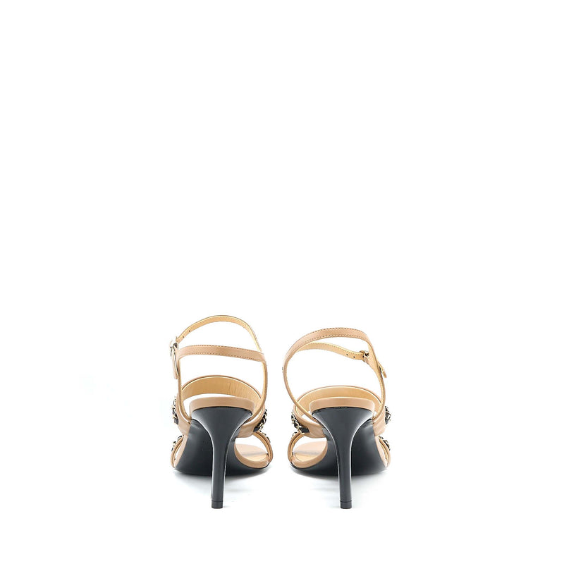 Chanel Size 38 Leather Chains Heel Sandals Lambskin Beige/Black LGHW