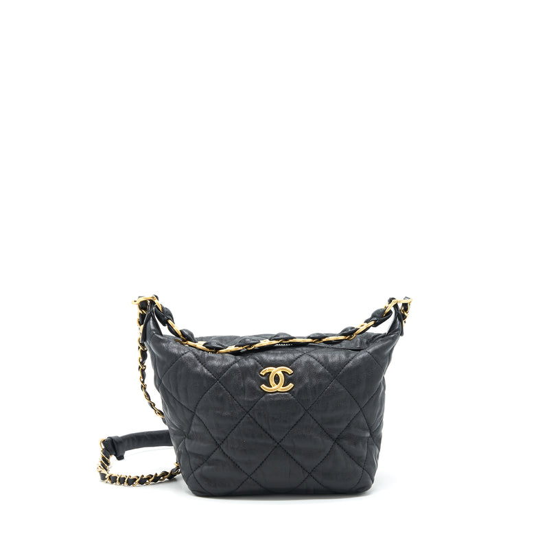 Chanel Hobo Crossbody Bag Lambskin Black GHW