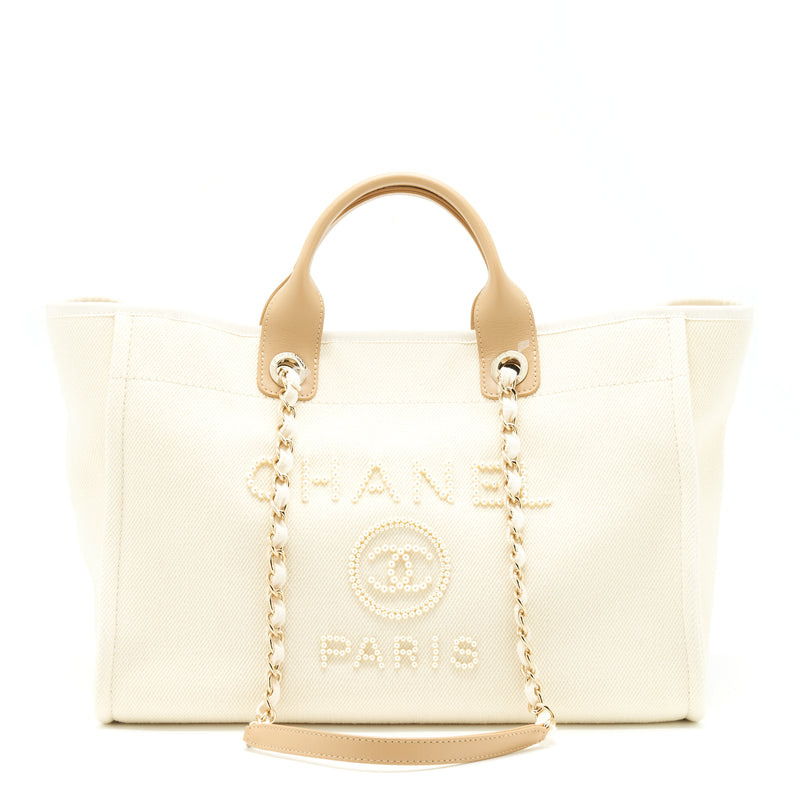 Chanel Deauville Tote Bag Canvas Light Beige LGHW