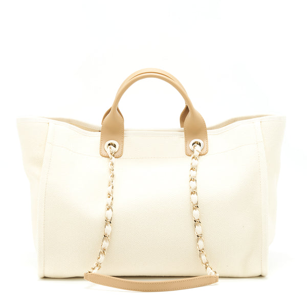 Chanel Deauville Tote Bag Canvas Light Beige LGHW