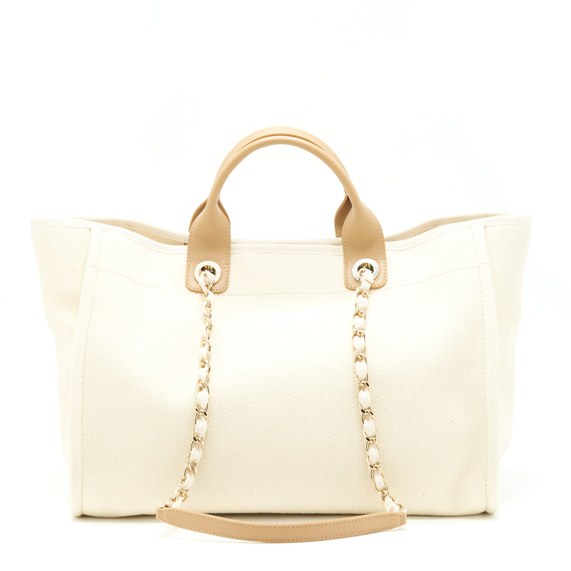 Chanel Deauville Tote Bag Canvas Light Beige LGHW