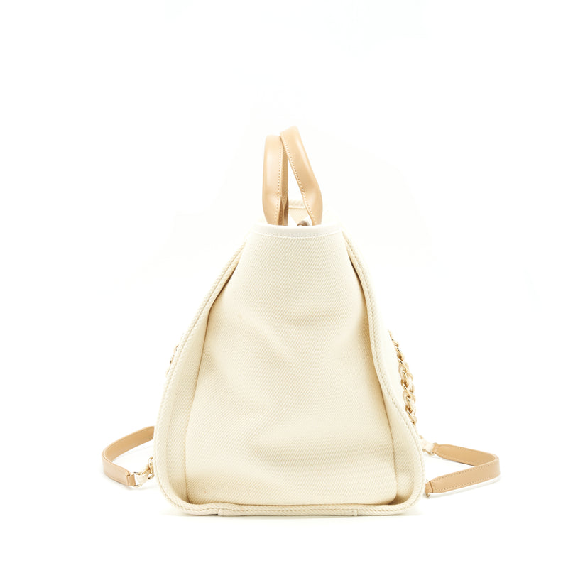 Chanel Deauville Tote Bag Canvas Light Beige LGHW