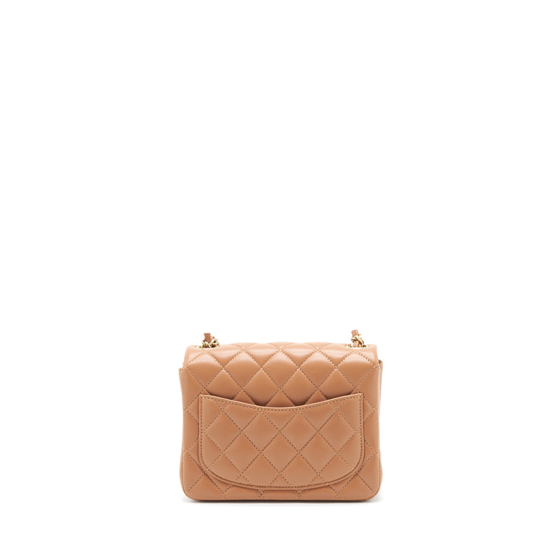 Chanel 22S Mini Square Flap Bag Lambskin Caramel LGHW (Microchip)