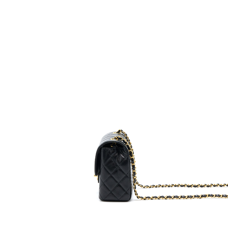 Chanel 22K Retro Classic New Mini Square Flap Bag Goatskin Black GHW(Microchip)