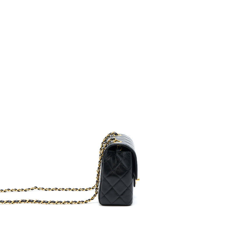 Chanel 22K Retro Classic New Mini Square Flap Bag Goatskin Black GHW(Microchip)