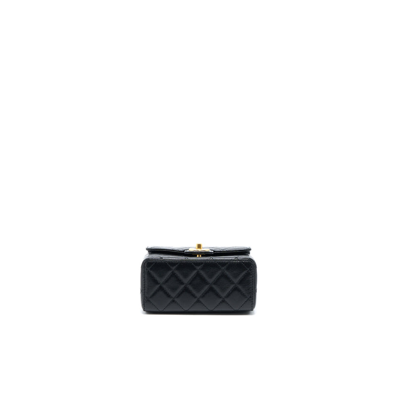 Chanel 22K Retro Classic New Mini Square Flap Bag Goatskin Black GHW(Microchip)