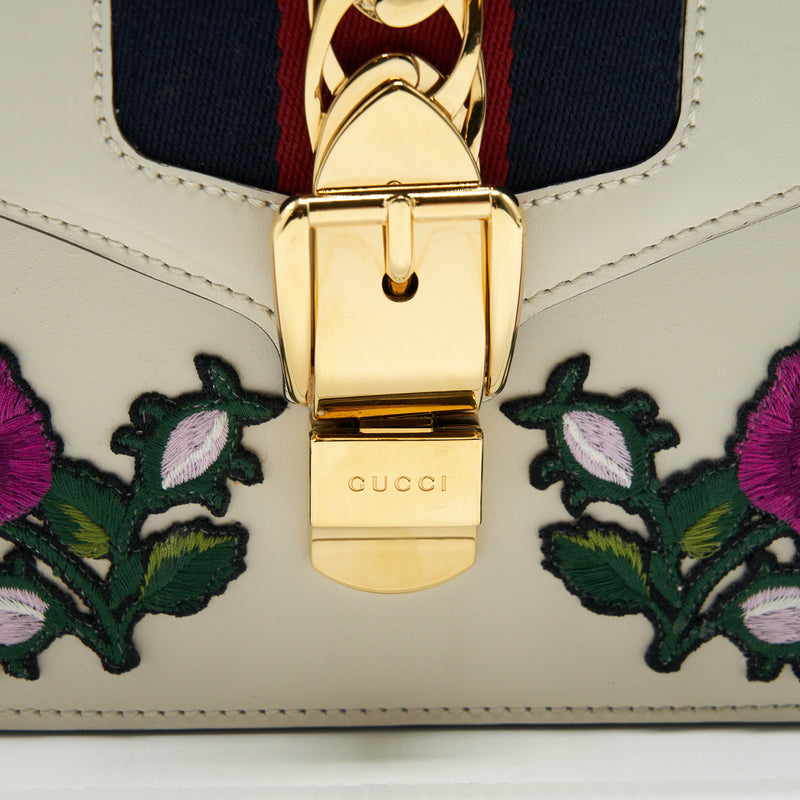 Gucci Sylvie Embroidered Mini Bag White