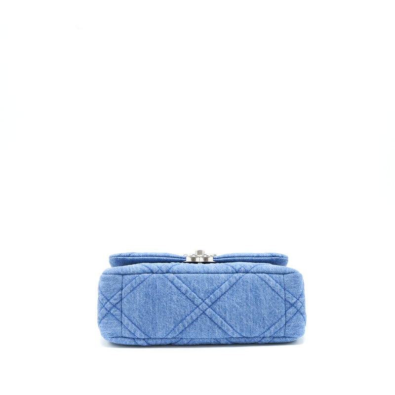 CHANEL Denim Quilted Chanel 19 Wallet On Chain WOC Blue 607854