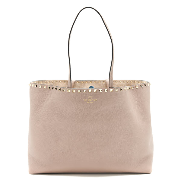 Valentino Large Rock-stud Leather Tote Pale Pink