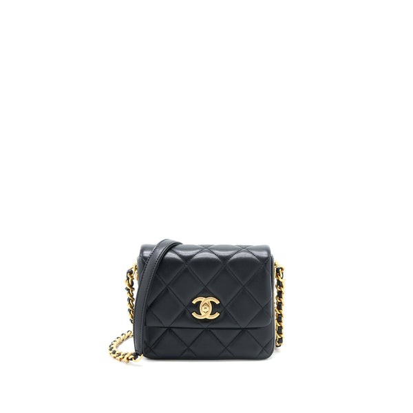 Chanel 21B Seasonal Quilted Square Flap Bag Lambskin Black Brushed GHW (Microchip)