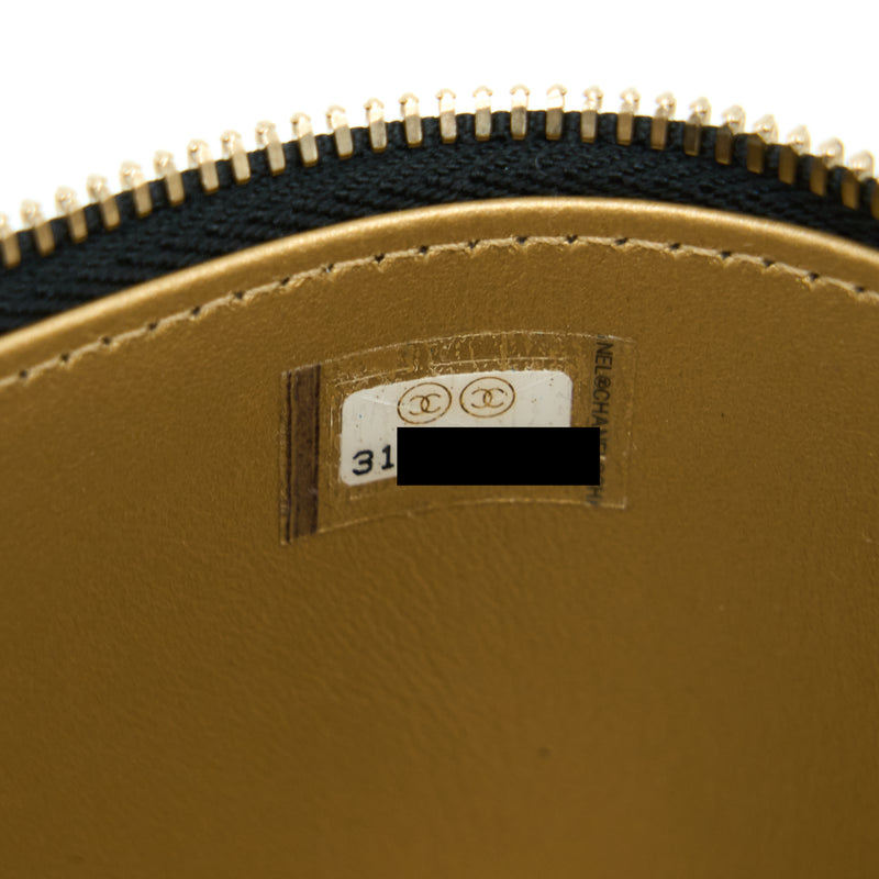 Chanel 22A Pearl Crush Long Vanity With Chain Lambskin Black GHW