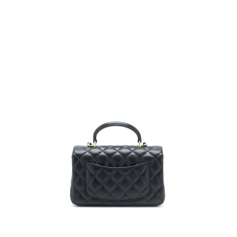 Chanel Top Handle Mini Rectangular Flap Bag Lambskin Black LGHW (Microchip)