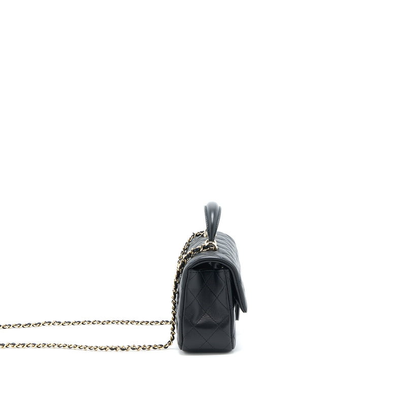 Chanel Top Handle Mini Rectangular Flap Bag Lambskin Black LGHW (Microchip)