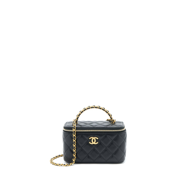 Chanel Top Twist Chain Handle Long Vanity with Chain Lambskin Black Brushed GHW (Microchip)