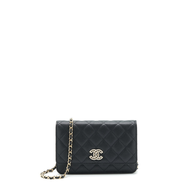 Chanel 22S Detailed Logo Wallet On Chain Caviar Black LGHW