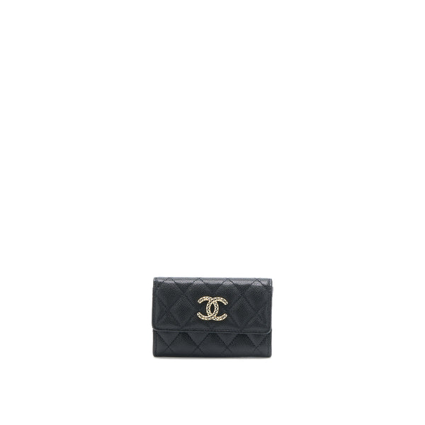 Chanel 23P Detail CC Logo Flap Card Holder Caviar Black LGHW (Microchip)