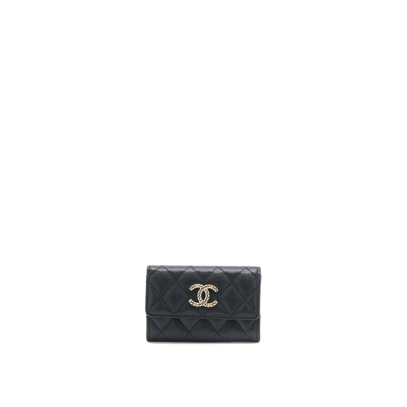 Chanel 23P Detail CC Logo Flap Card Holder Caviar Black LGHW (Microchip)