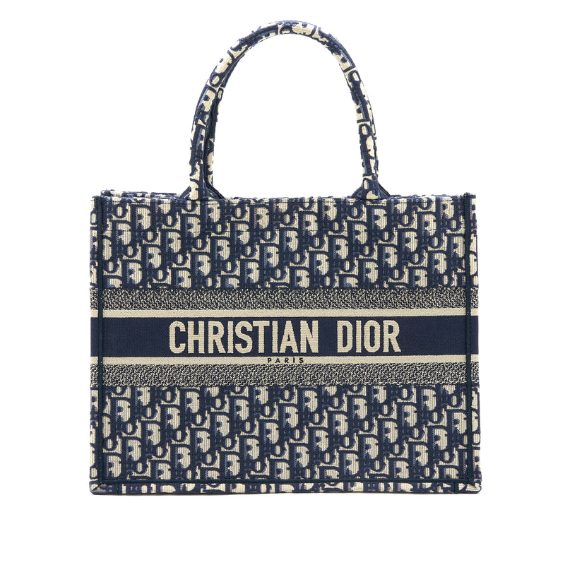 Dior Medium Book Tote Blue Oblique Embroidery