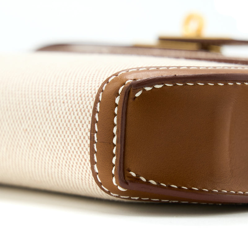Hermes Pochette Kelly Depeches 25 Canvas and Barenia, Ecru/ Beige / Fauve GHW Stamp Z