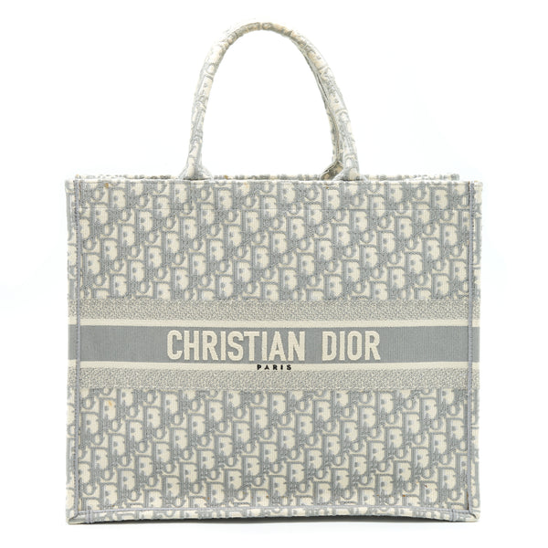 Dior Large Dior Book Tote Grey Oblique Embroidery