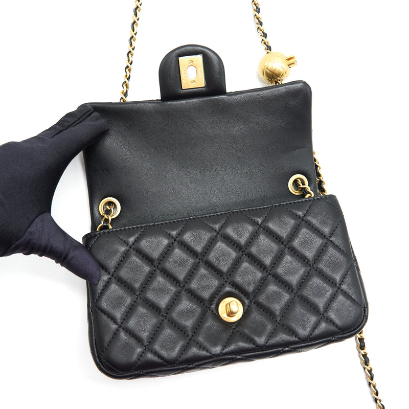 Chanel 22C Mini Square Flap Bag Lambskin Light Grey LGHW