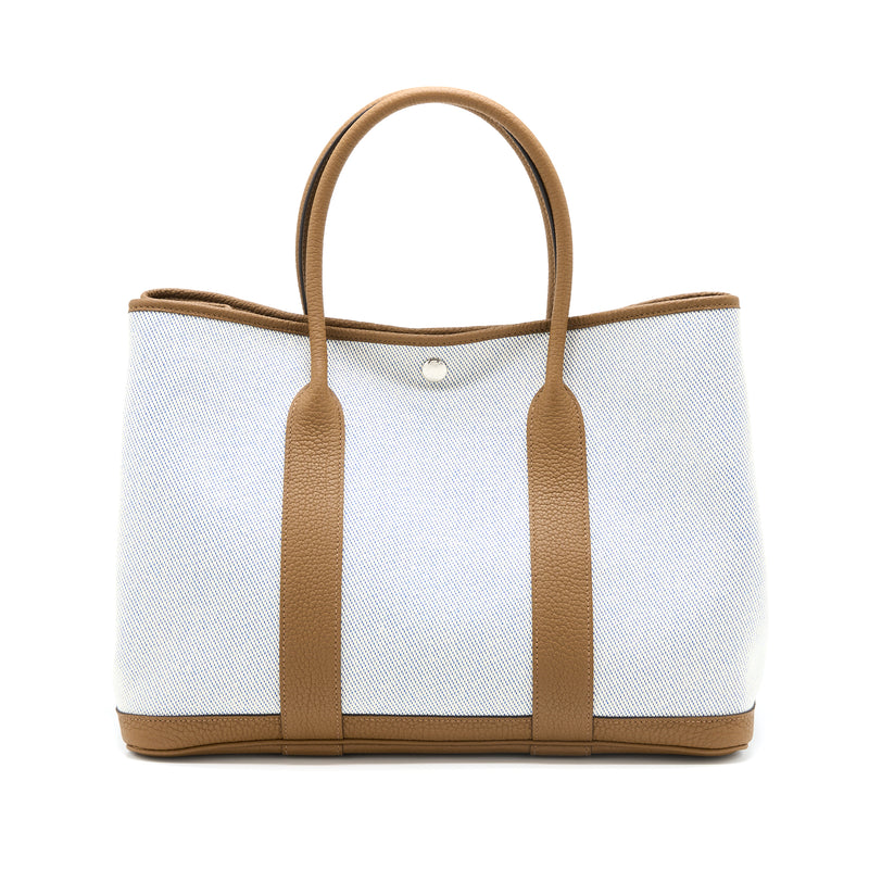 Hermes Garden Party 36 Canvas/Leather Light Blue - Stamp T - THE