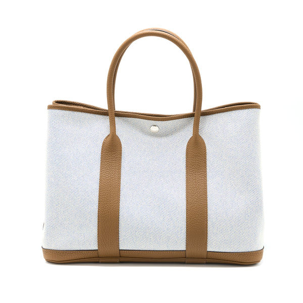 Hermes Garden Party 36 Negonda/Canvas Ecru/Alezan/Blue Bill SHW Stamp Z