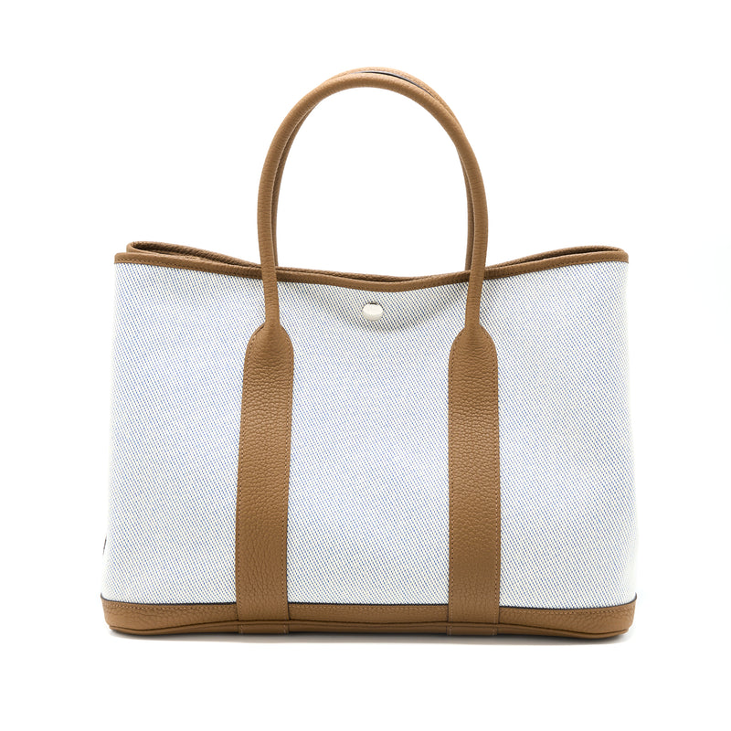 Hermes Garden Party 36 Negonda/Canvas Ecru/Alezan/Blue Bill SHW Stamp Z
