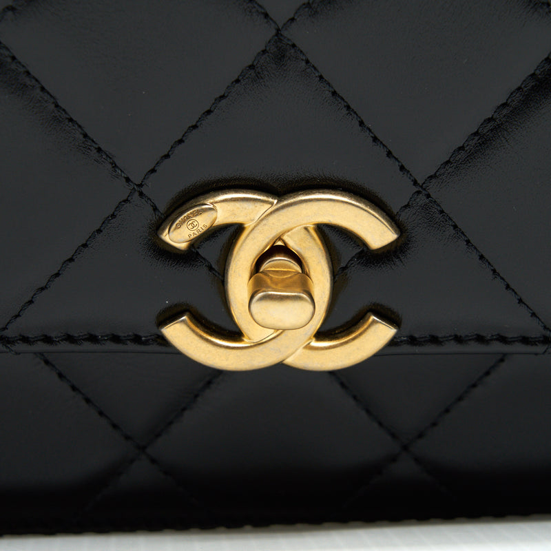 Chanel 21A Gold Crush Mini Flap Bag Calfskin Black GHW