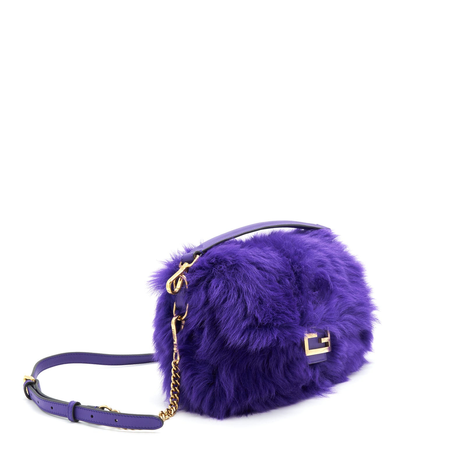 FENDI Baguette Fur Handbag Purple