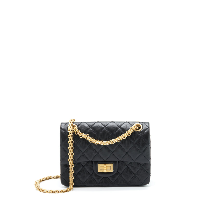 Mini 2.55 handbag, Aged calfskin & gold-tone metal, black