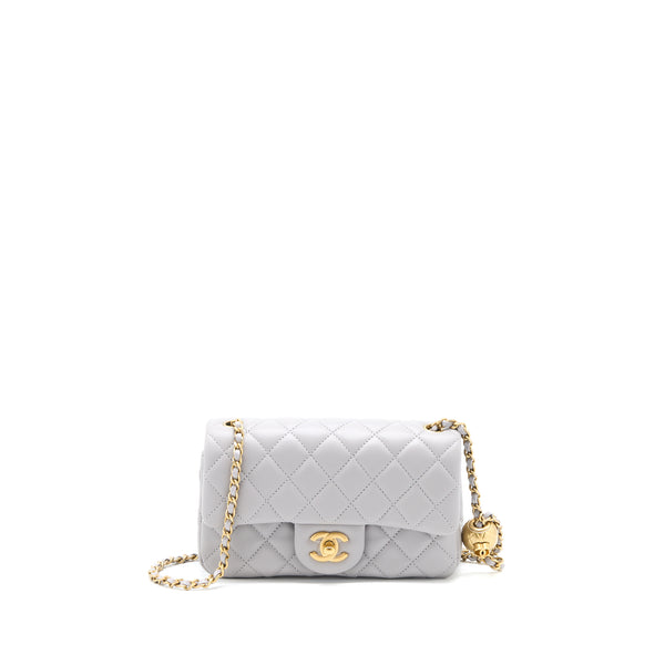 Chanel Pearl Crush Mini Rectangular Flap Bag Lambskin Light Grey GHW (Microchip)